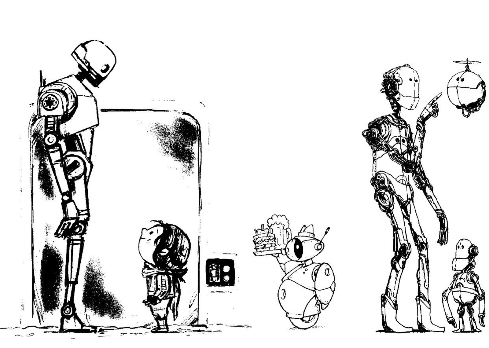 Illustrations of people and robots interacting